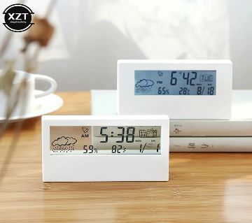 LCD ডেস্কটপ অ্যালার্ম ক্লক - Transparent Calendar Weather and Digital Temperature and Humidity Display (1 Piece - Random Colour) 