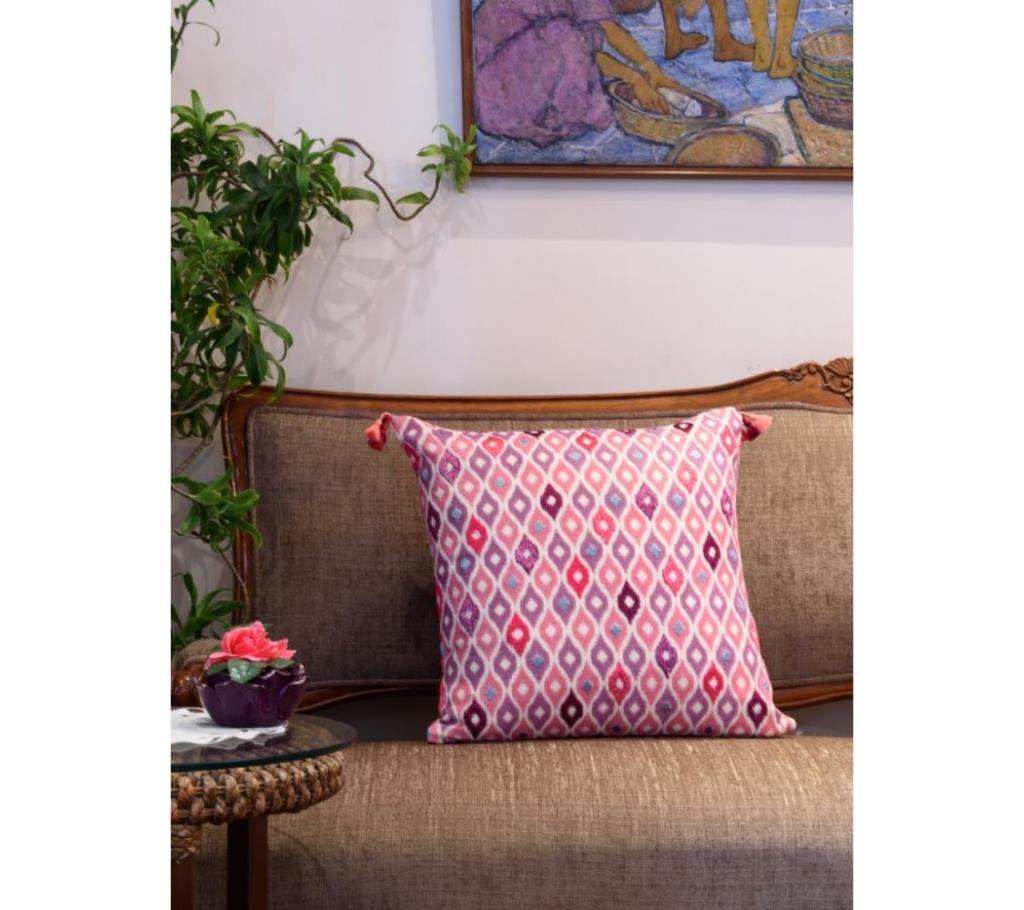Ikat/ Pink Printed & Hand Embroidered Cushion Cover by Ivoryniche বাংলাদেশ - 742700